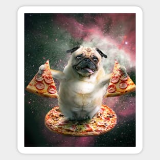 Funny Space Pug Dog With Pizza Sticker